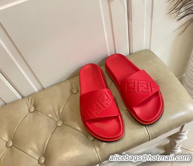 New Style Fendi FENDI Embossed Flat Slide Sandals 0308104 Red