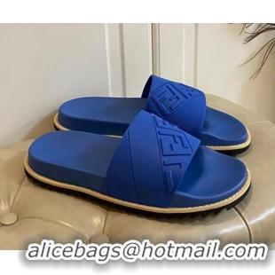 Best Design Fendi FENDI Embossed Flat Slide Sandals 0308104 Blue