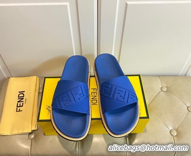 Best Design Fendi FENDI Embossed Flat Slide Sandals 0308104 Blue