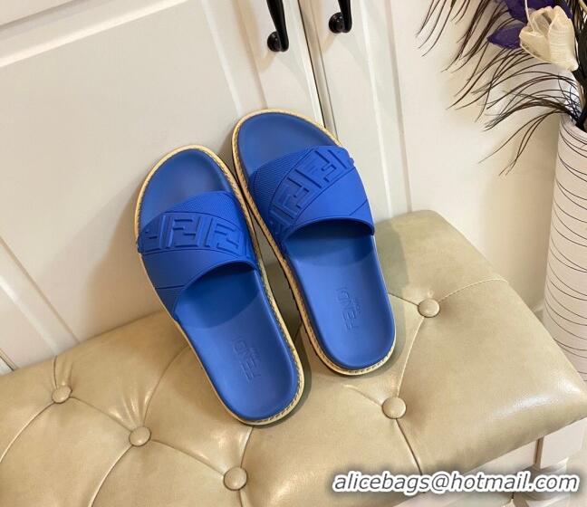 Best Design Fendi FENDI Embossed Flat Slide Sandals 0308104 Blue