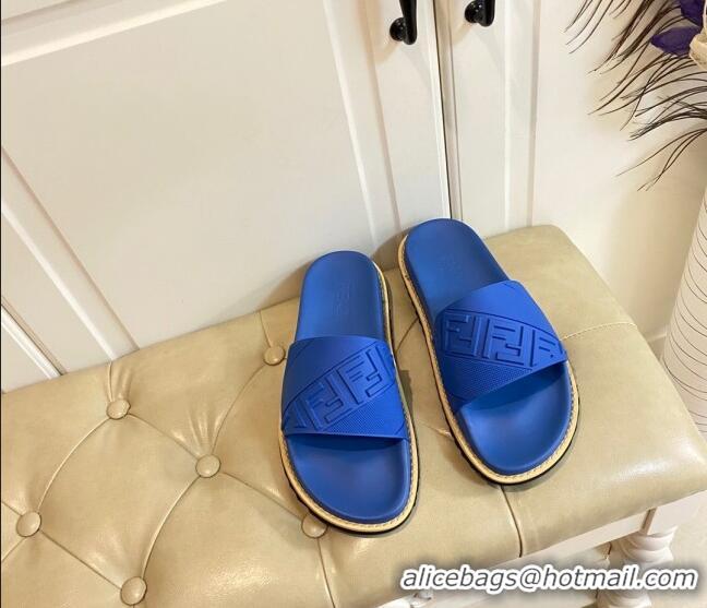 Best Design Fendi FENDI Embossed Flat Slide Sandals 0308104 Blue