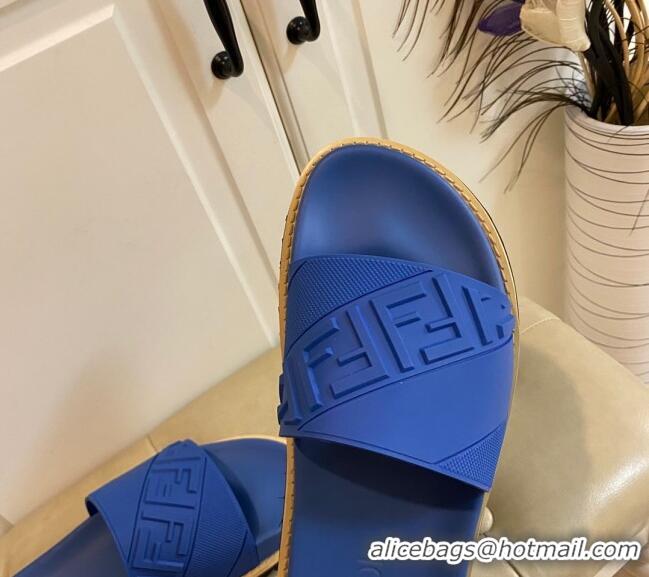 Best Design Fendi FENDI Embossed Flat Slide Sandals 0308104 Blue