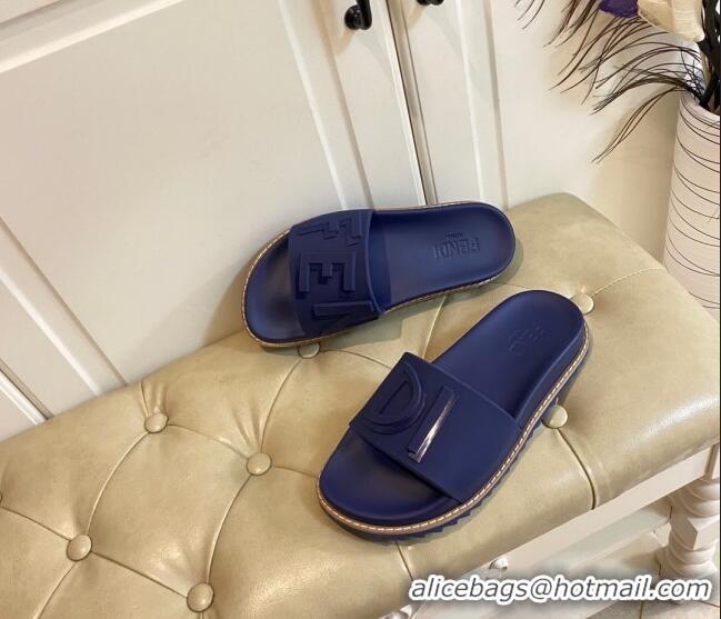 Low Price Fendi FENDI Flat Slide Sandals 0308104 Blue