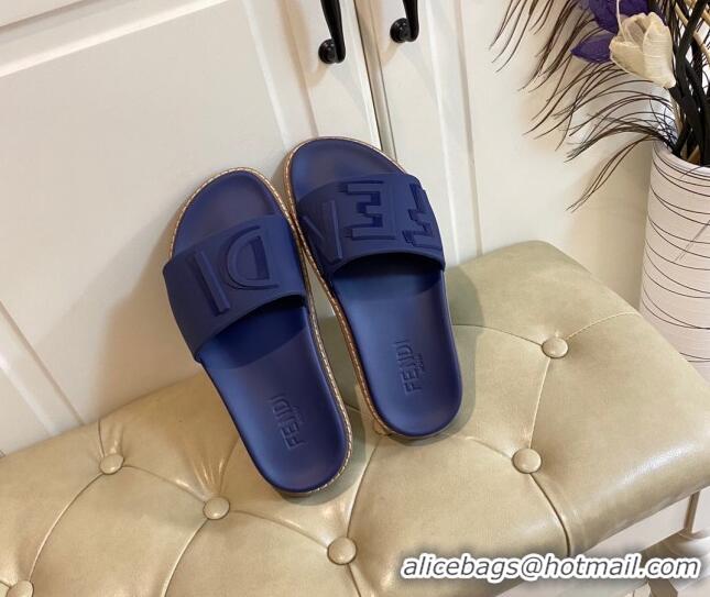 Low Price Fendi FENDI Flat Slide Sandals 0308104 Blue