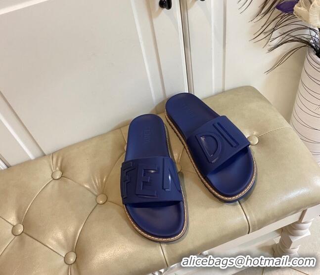 Low Price Fendi FENDI Flat Slide Sandals 0308104 Blue