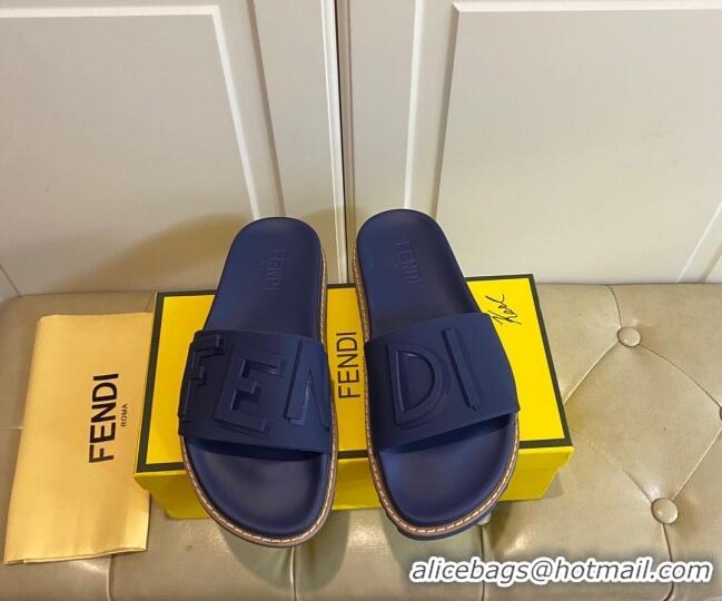 Low Price Fendi FENDI Flat Slide Sandals 0308104 Blue