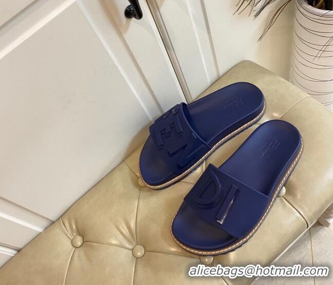 Low Price Fendi FENDI Flat Slide Sandals 0308104 Blue