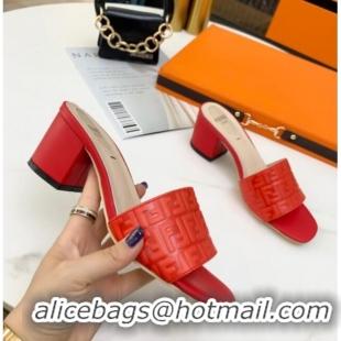 Super Quality Fendi FF Leather 6.5 Heel Slide Sandals 0330116 Red 2021