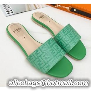 Fashion Fendi FF Leather Flat Slide Sandals 0330116 Bright Green 2021