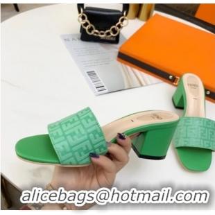 Top Sale Fendi FF Leather Heel Slide Sandals 0330116 Bright Green 2021