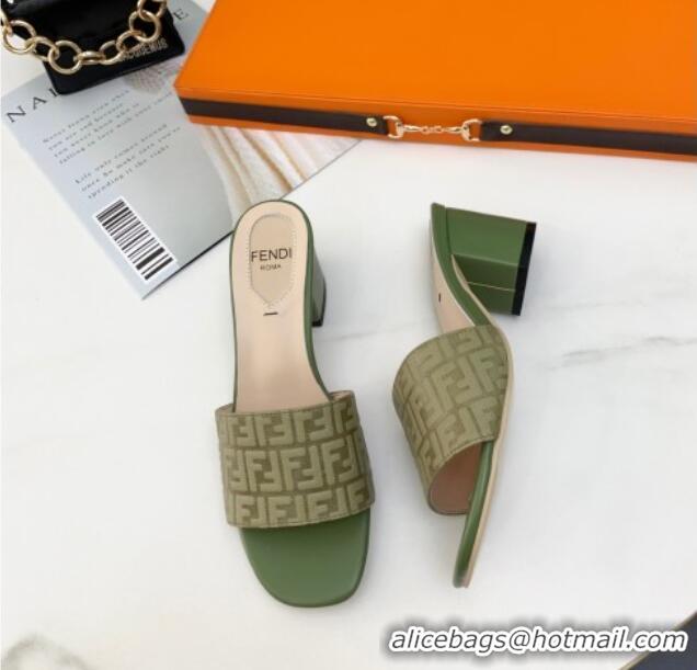 Good Product Fendi FF Leather Heel Slide Sandals 0330116 Olive Green 2021