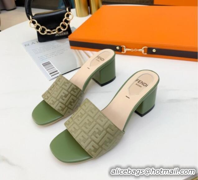 Good Product Fendi FF Leather Heel Slide Sandals 0330116 Olive Green 2021