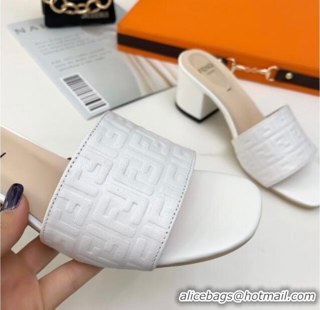 Low Price Fendi FF Leather Heel Slide Sandals 0330116 White 2021