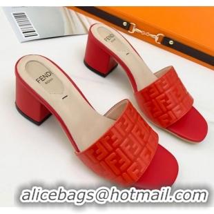 Discount Design Fendi FF Leather Heel Slide Sandals 0330116 Red 2021