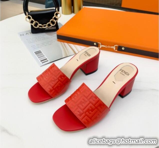 Discount Design Fendi FF Leather Heel Slide Sandals 0330116 Red 2021