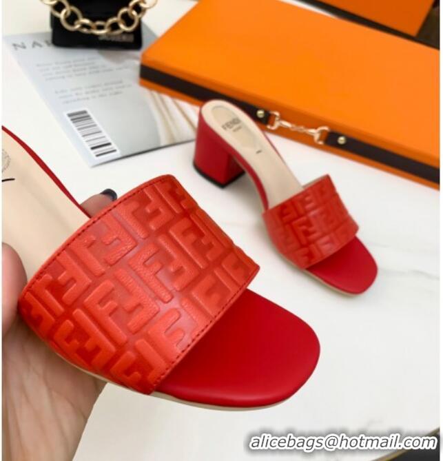 Discount Design Fendi FF Leather Heel Slide Sandals 0330116 Red 2021