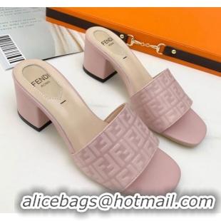 Shop Fendi FF Leather Heel Slide Sandals 0330116 Pink 2021