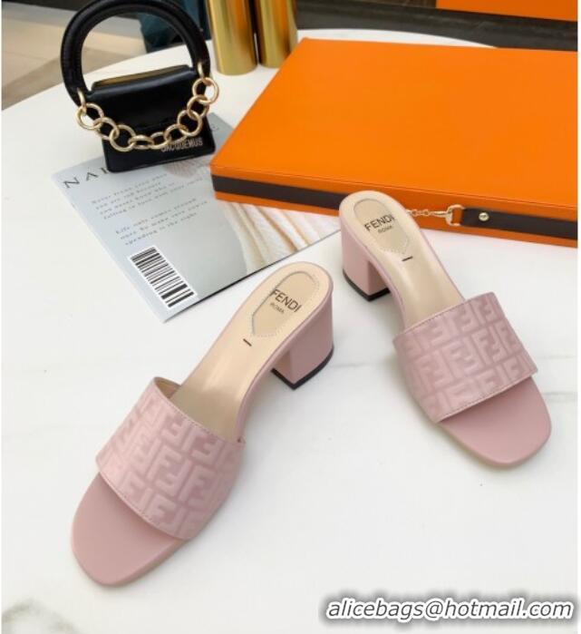 Shop Fendi FF Leather Heel Slide Sandals 0330116 Pink 2021