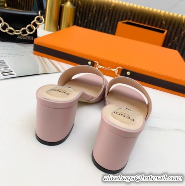 Shop Fendi FF Leather Heel Slide Sandals 0330116 Pink 2021