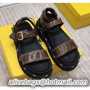 Discount Fendi Flat Sandals 033191 Black/Brown 2021