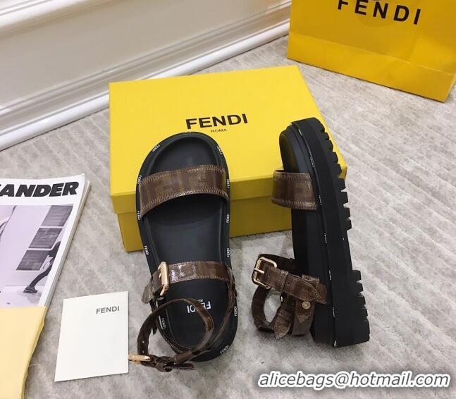 Discount Fendi Flat Sandals 033191 Black/Brown 2021