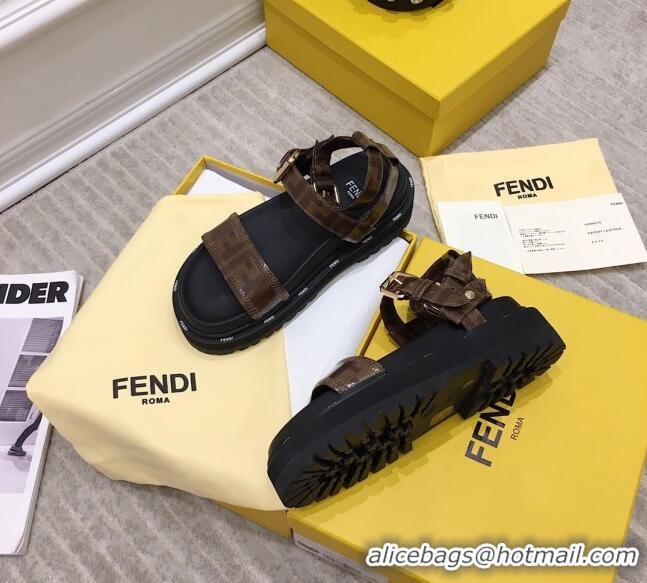 Discount Fendi Flat Sandals 033191 Black/Brown 2021