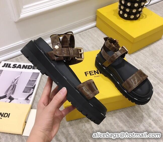 Discount Fendi Flat Sandals 033191 Black/Brown 2021