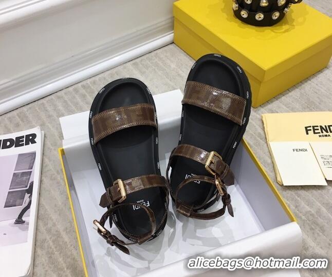 Discount Fendi Flat Sandals 033191 Black/Brown 2021