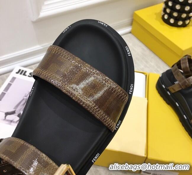 Discount Fendi Flat Sandals 033191 Black/Brown 2021