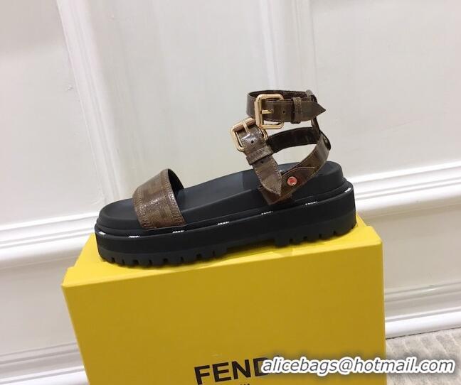 Discount Fendi Flat Sandals 033191 Black/Brown 2021