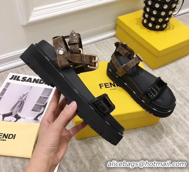 Good Quality Fendi Flat Sandals 033192 Black/Brown 2021