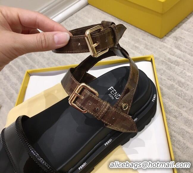 Good Quality Fendi Flat Sandals 033192 Black/Brown 2021