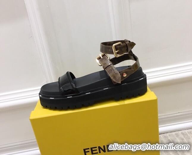 Good Quality Fendi Flat Sandals 033192 Black/Brown 2021