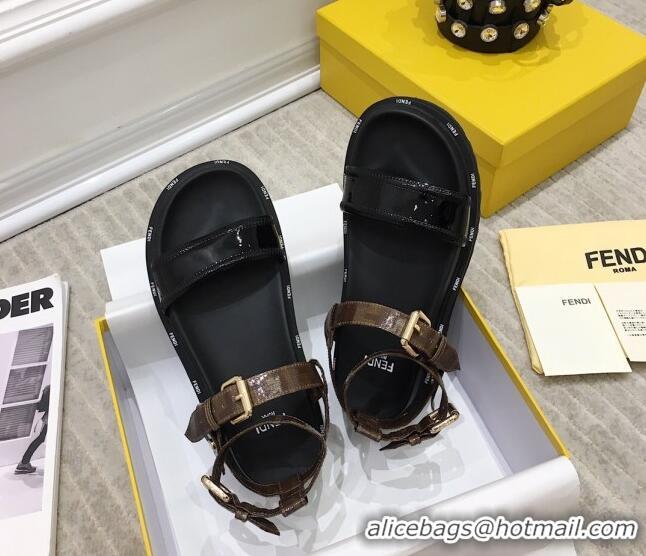 Good Quality Fendi Flat Sandals 033192 Black/Brown 2021