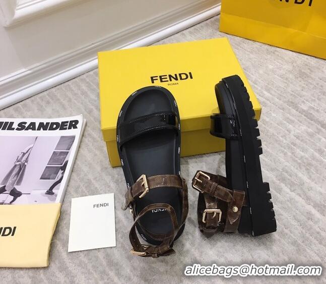 Good Quality Fendi Flat Sandals 033192 Black/Brown 2021