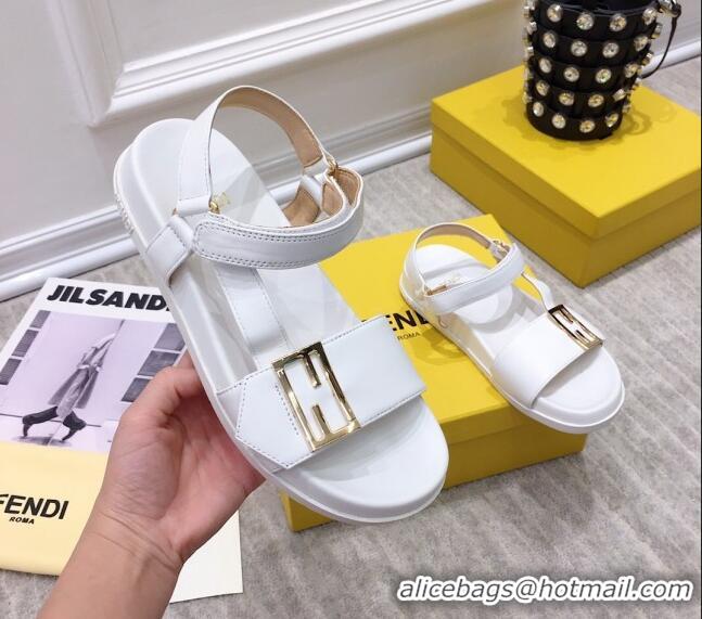 Top Design Fendi Flat Sandals 033193 White 2021