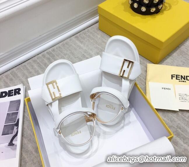 Top Design Fendi Flat Sandals 033193 White 2021