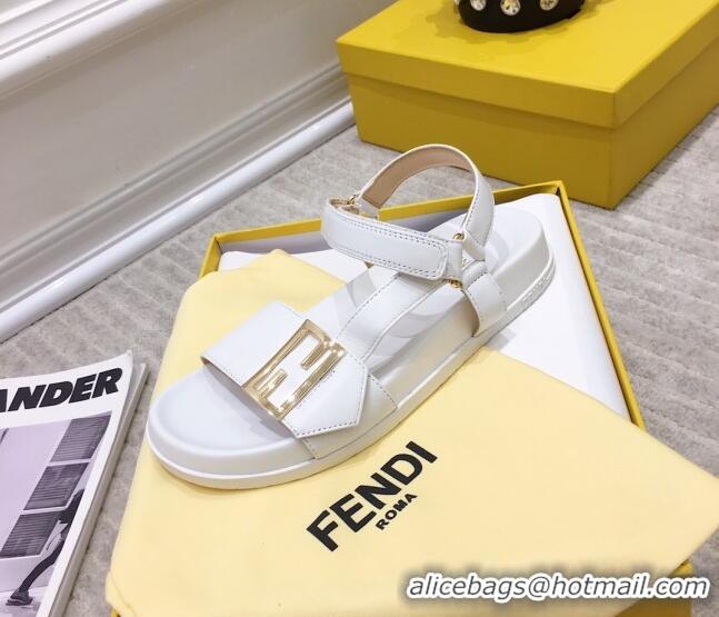 Top Design Fendi Flat Sandals 033193 White 2021