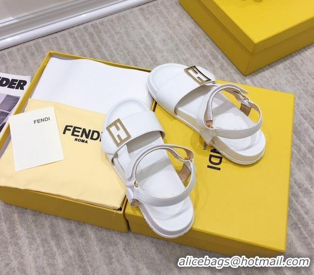 Top Design Fendi Flat Sandals 033193 White 2021