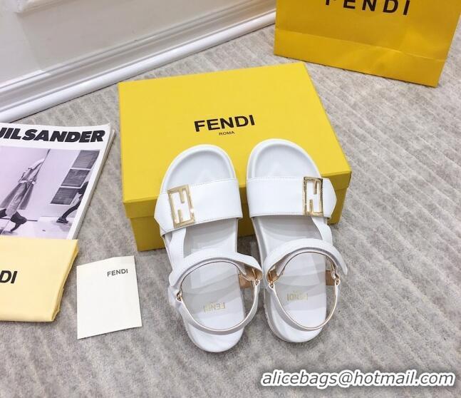 Top Design Fendi Flat Sandals 033193 White 2021