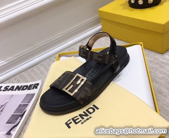 Good Quality Fendi Flat Sandals 033194 Black/Brown 2021