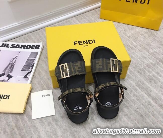 Good Quality Fendi Flat Sandals 033194 Black/Brown 2021