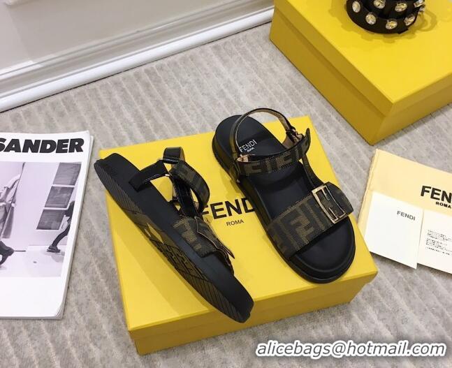 Good Quality Fendi Flat Sandals 033194 Black/Brown 2021