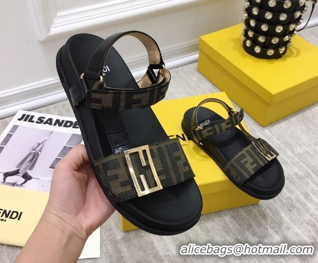 Good Quality Fendi Flat Sandals 033194 Black/Brown 2021