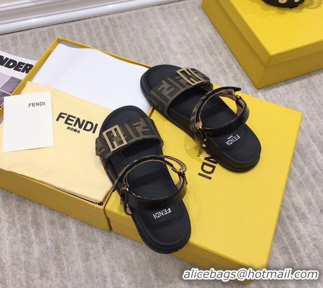 Good Quality Fendi Flat Sandals 033194 Black/Brown 2021