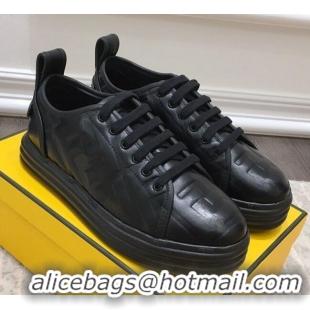 Top Grade Fendi Rise FF Leather Sneakers 033195 Black 