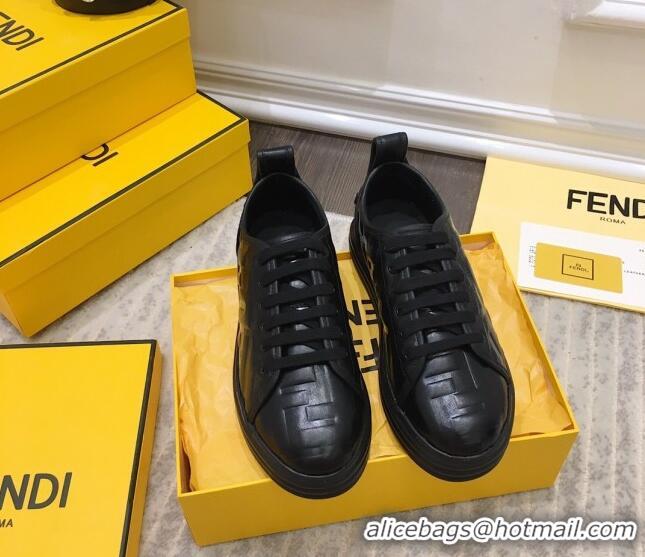 Top Grade Fendi Rise FF Leather Sneakers 033195 Black 