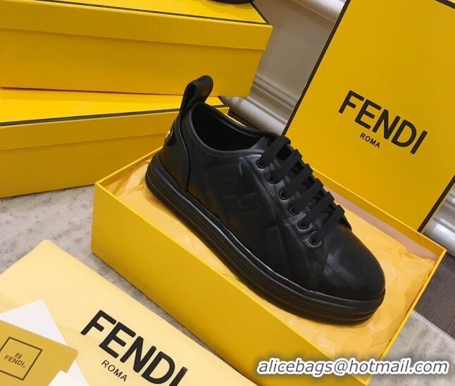 Top Grade Fendi Rise FF Leather Sneakers 033195 Black 