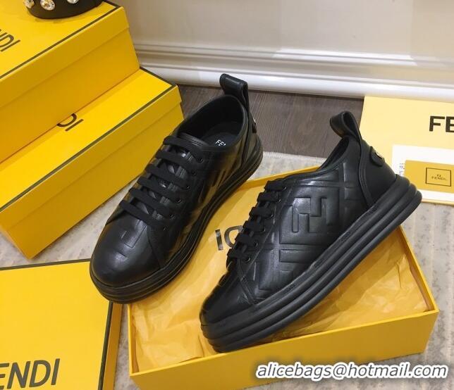 Top Grade Fendi Rise FF Leather Sneakers 033195 Black 