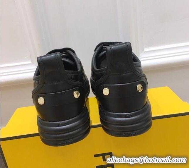 Top Grade Fendi Rise FF Leather Sneakers 033195 Black 